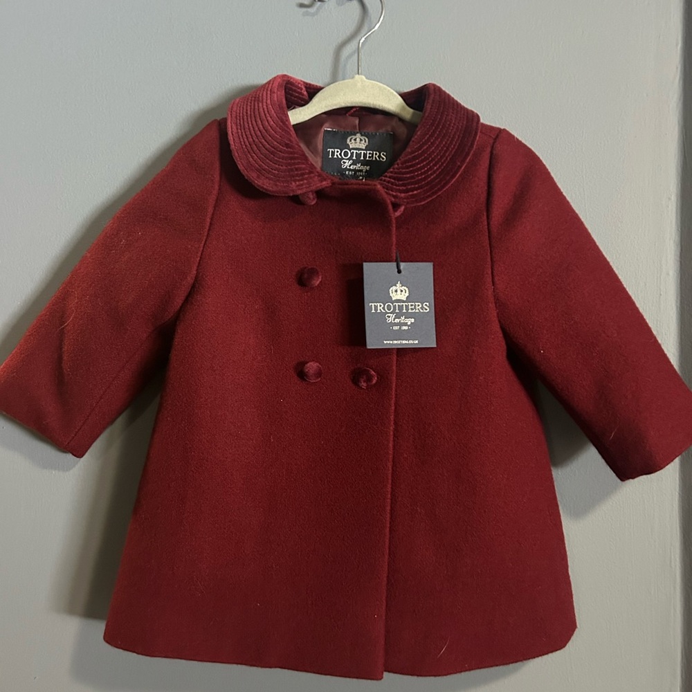 Trotters Heritage Wool Coat | Burgundy Baby Classic Coat - Picture 5 of 8